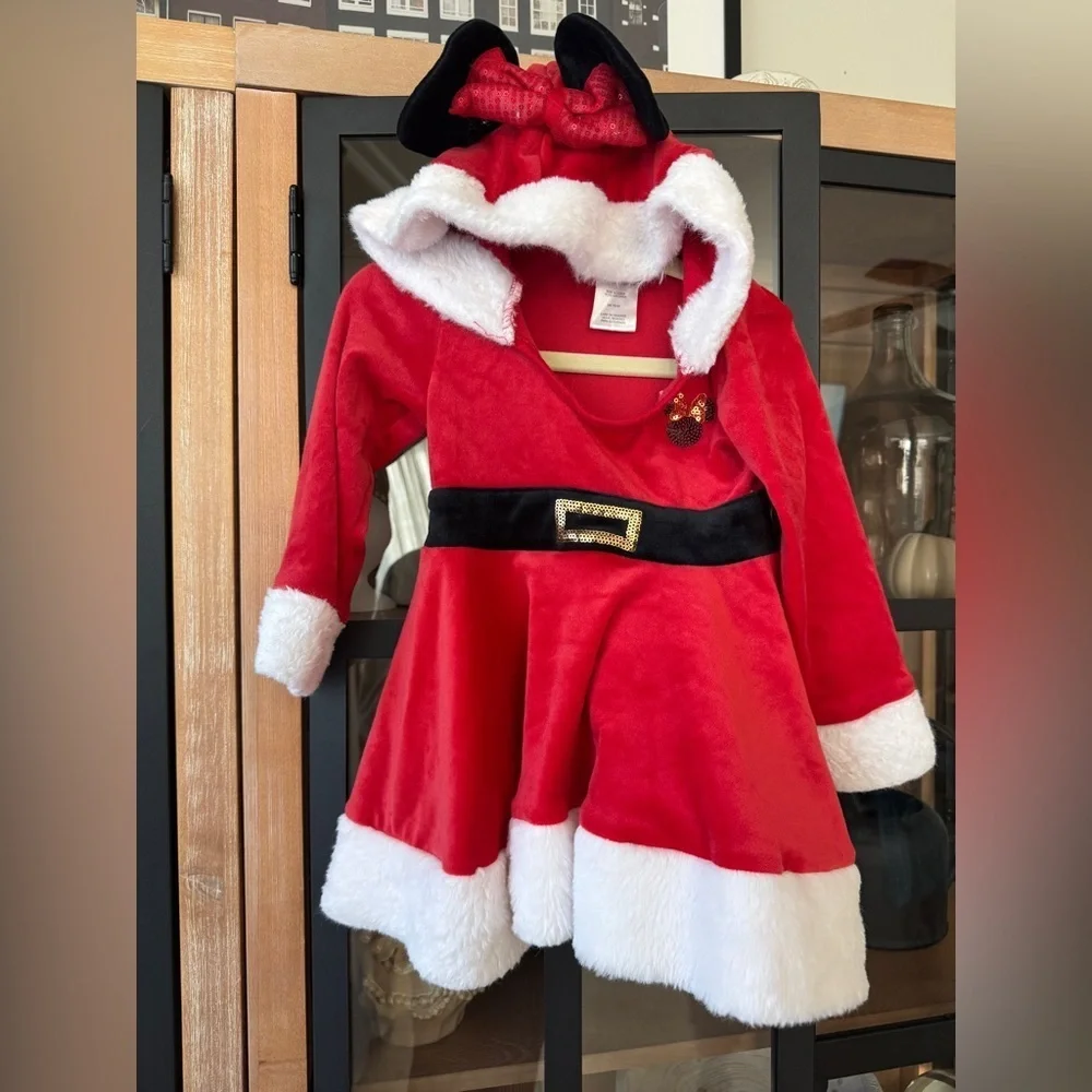 Disney Minnie Mouse Santa Claus mrs. Christmas dress costume mickey sequins ears